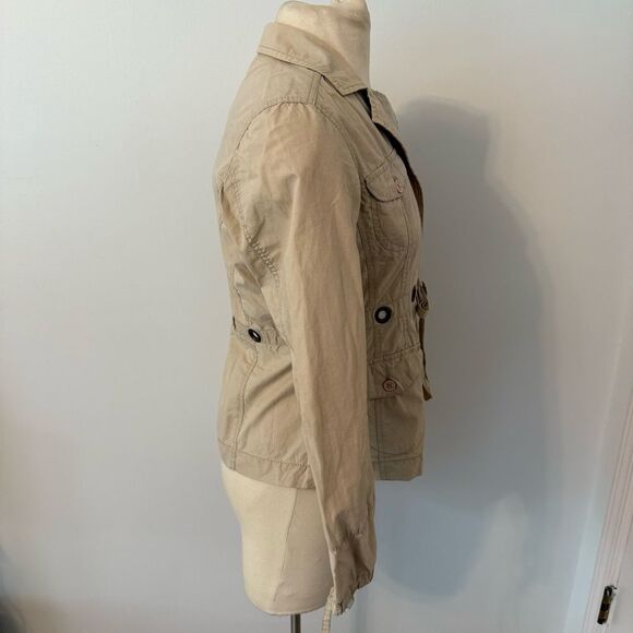 Reebok RBK Beige Khaki Tie Front Rivet Utility Jacket Size Medium - Picture 6 of 9